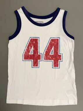 Amazon Essentials Boys Tank Top Size 6-7 White Blue Number 44 Sleeveless Shirt